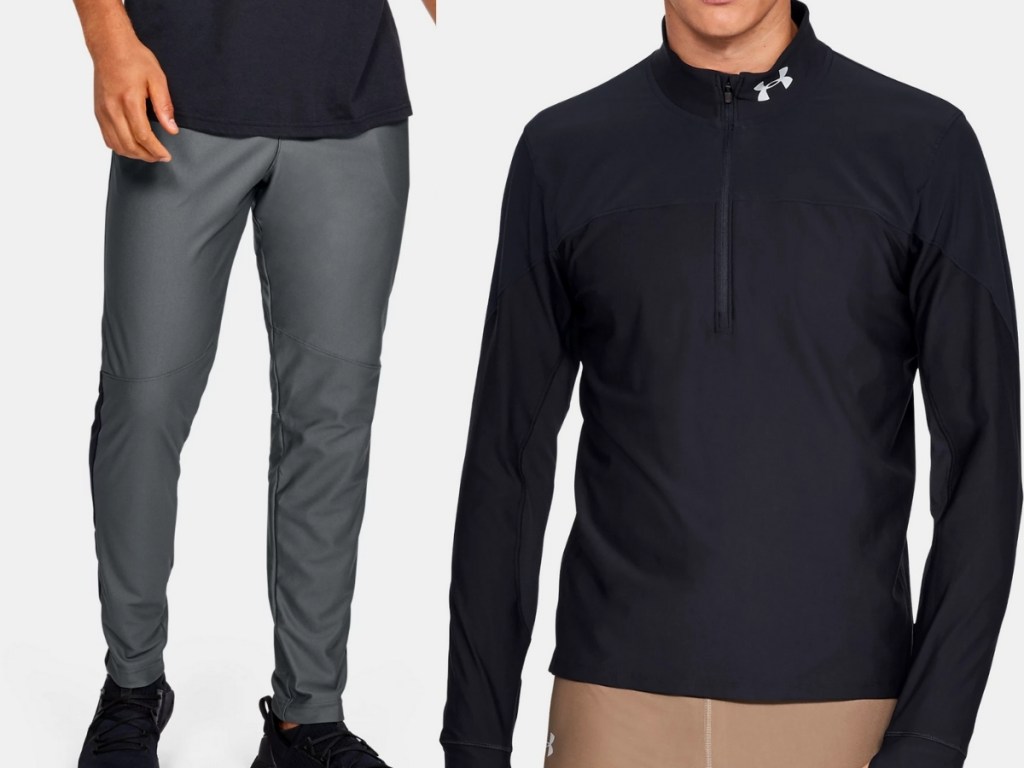 under armour grey/black pants and black jacket