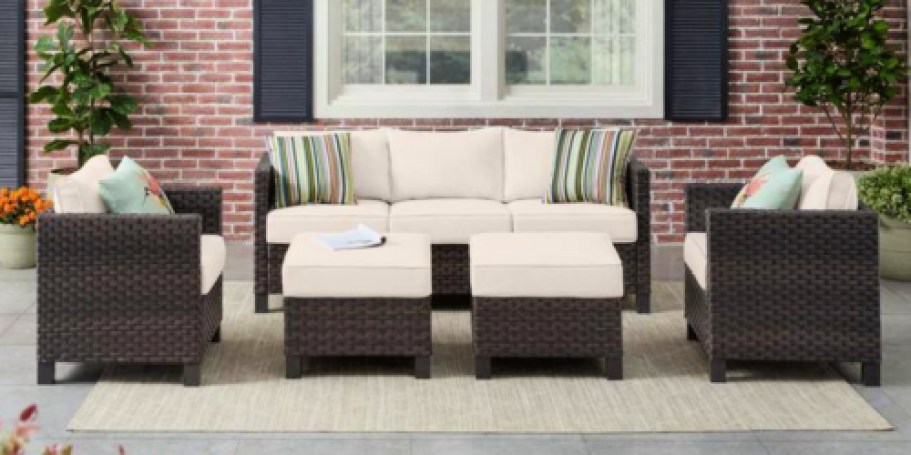 Wicker Outdoor Patio Set Only $477 Delivered (Regularly $800) | Sofa, 2 Chairs, 2 Ottomans AND Cushions