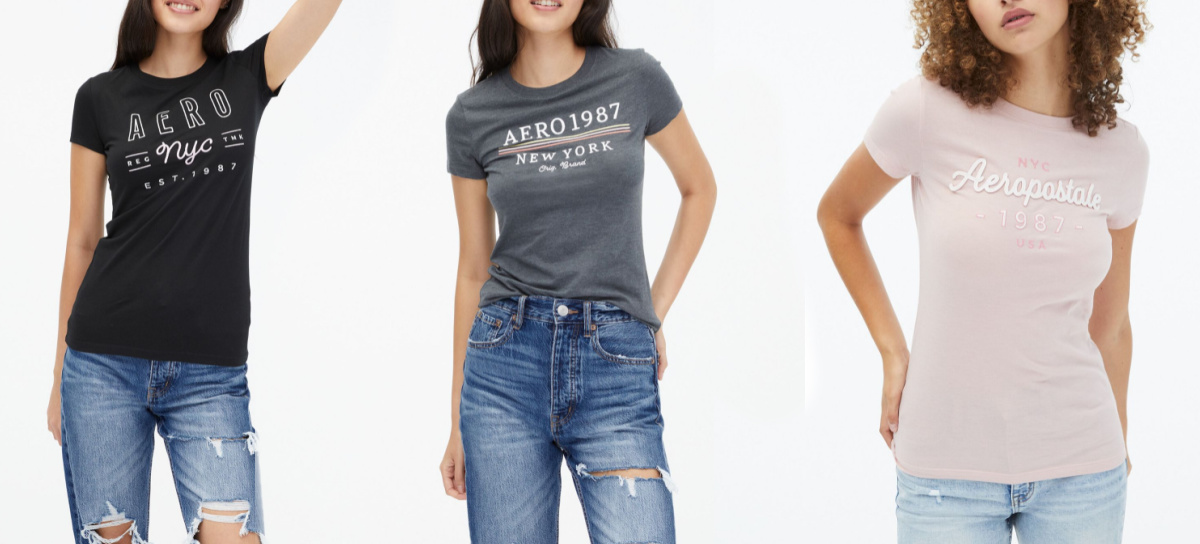 three women wearing Aeropostale tees