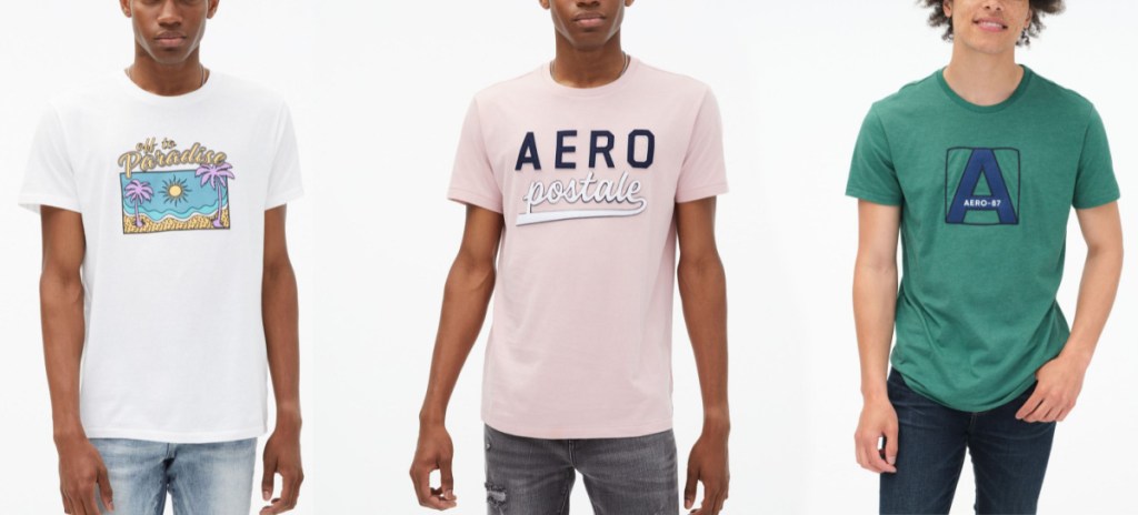 3 men wearing Aeropostale tees