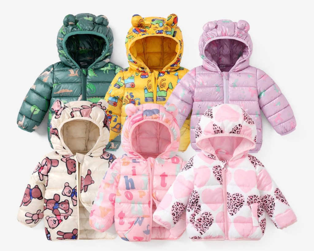 printed kids hooded puffer coats