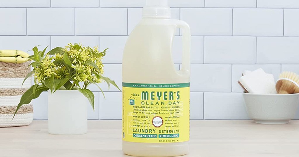 mrs meyers laundry detergent on counter