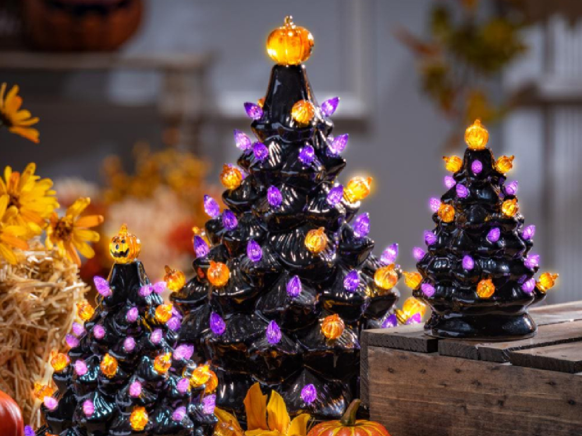 three black ceramic Halloween trees
