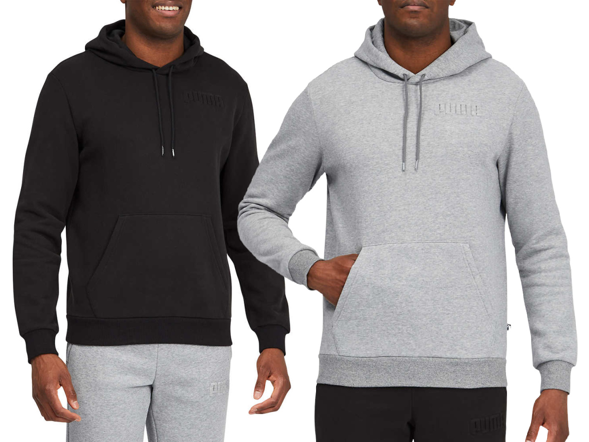 navy hooded sweatshirt in black and gray