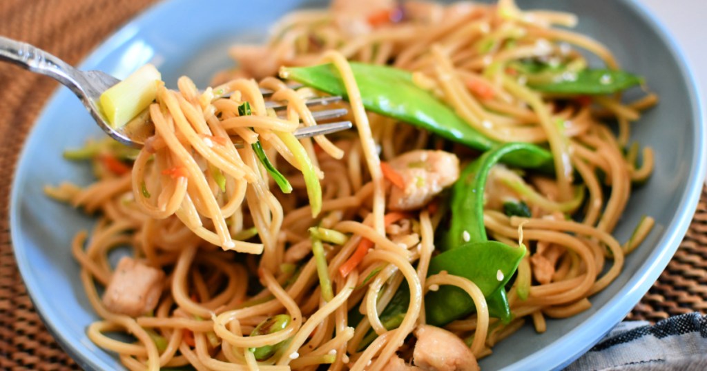 plate with chow mein noodles