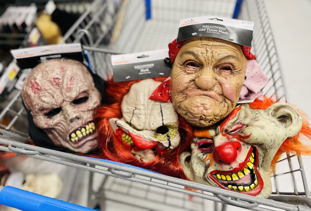 creep halloween decorations - face masks in walmart shopping cart