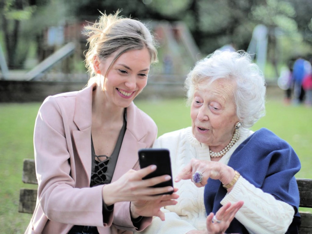 woman and grandmother on phone