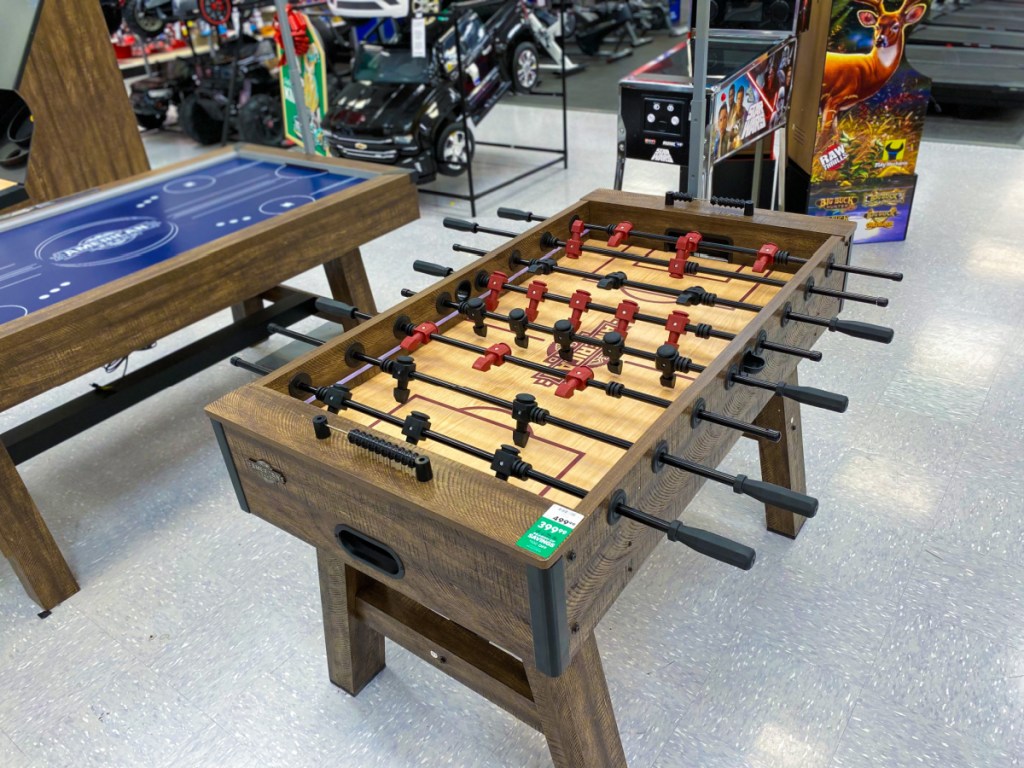 Fooseball table sitting on store display