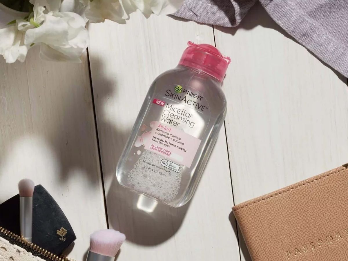 garnier skinactive micellar cleansing water on table