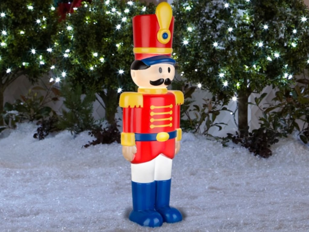 lighted Holiday Soldier in snow 