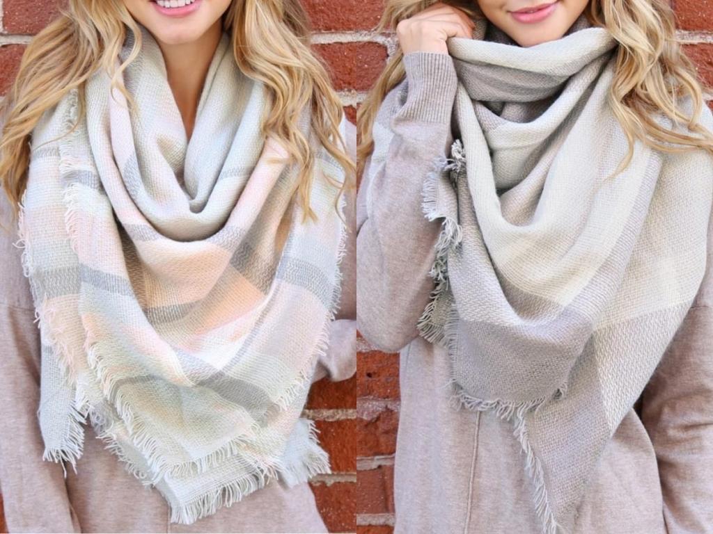 women wearing soft blanket scarves from jane