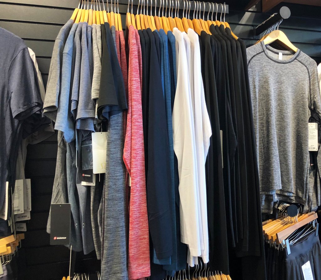 display rack of lululemon men's tees