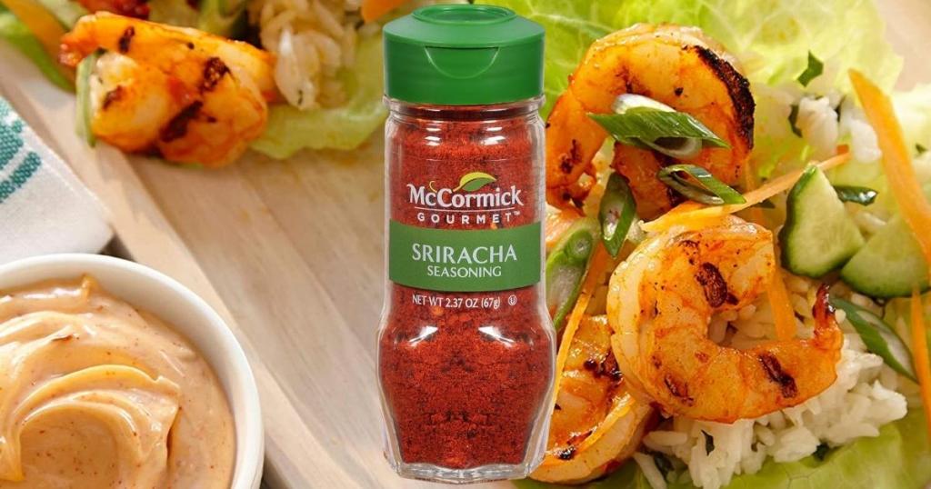 mccormick sriracha seasoning with shrimp tacos in background