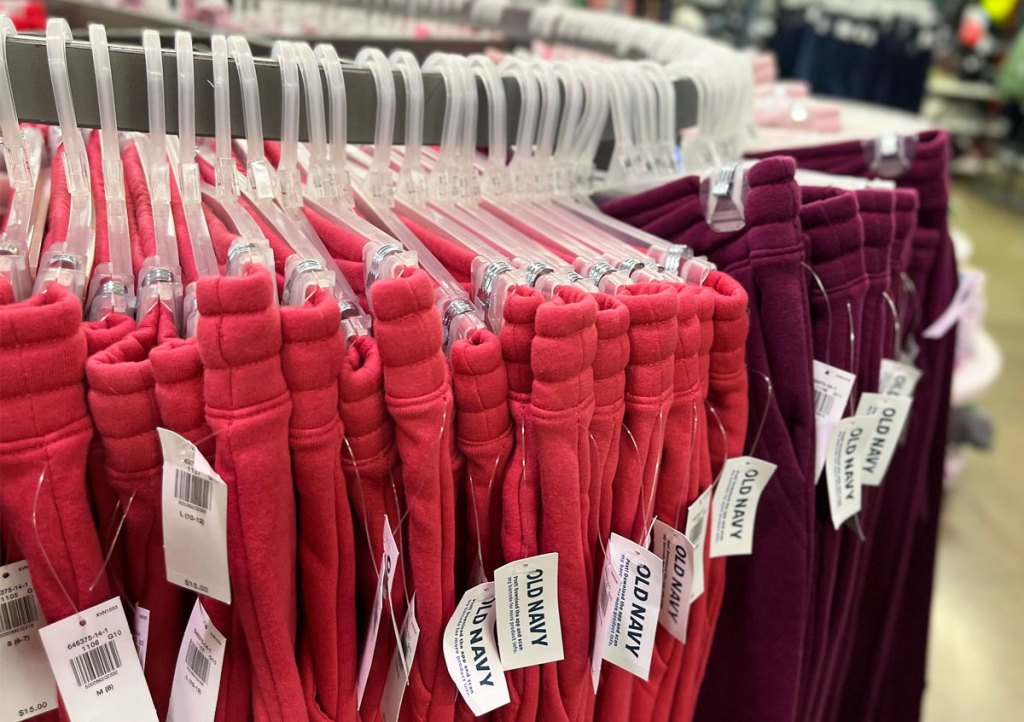 rack of sweatpants at old navy
