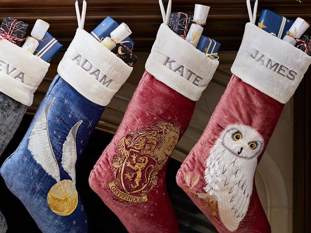 Pottery Barn Harry Potter Stockings on mantle