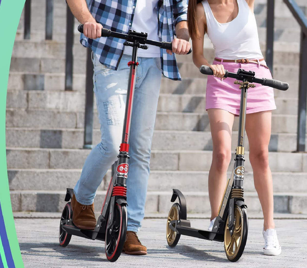 family riding scooters