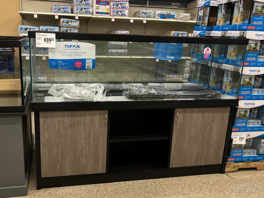 Large aquarium on display in store