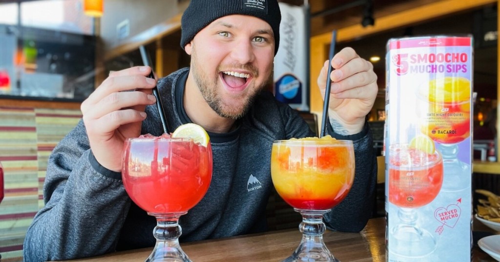 man with 2 frozen drinks