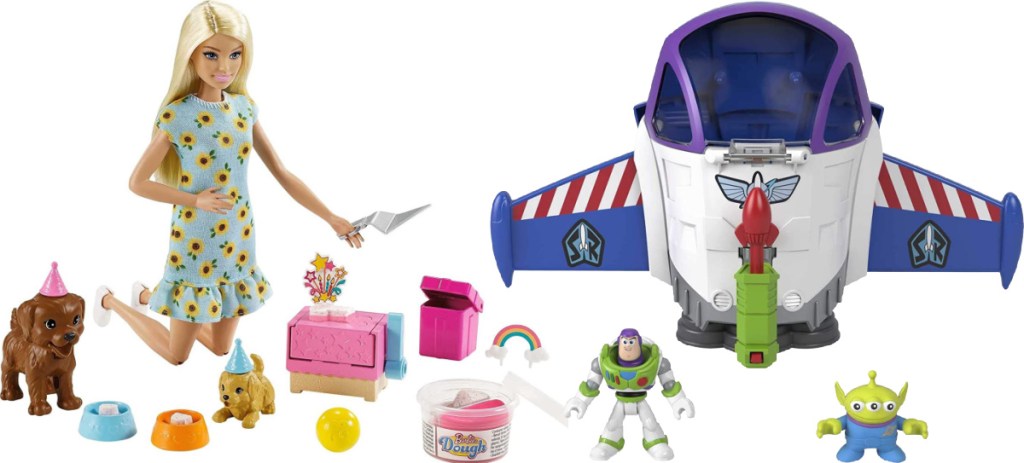 barbie pet set and toy story mission set