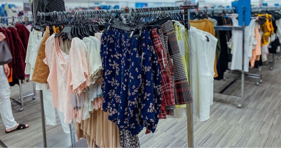 womens skirts hanging in store