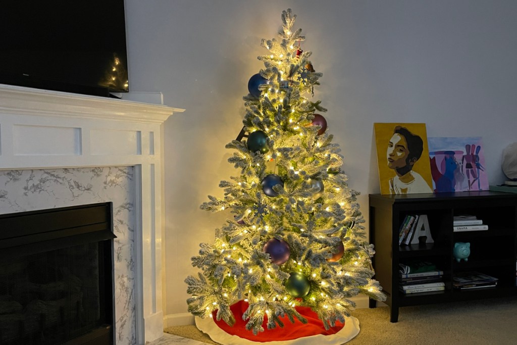 pre-lit half Christmas tree in living room