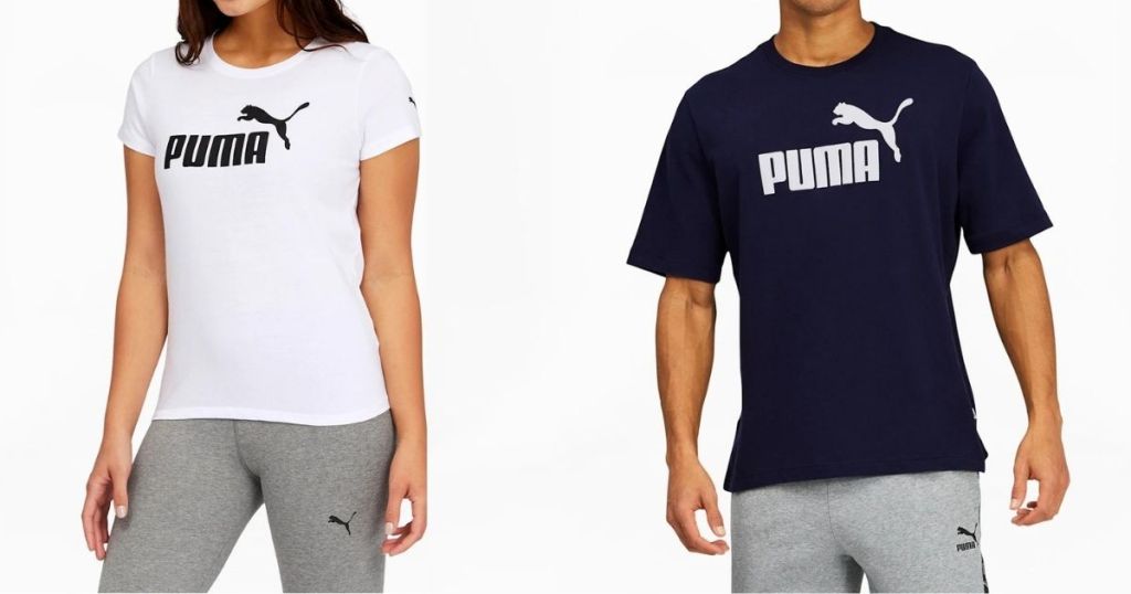 woman and man wearing puma tees