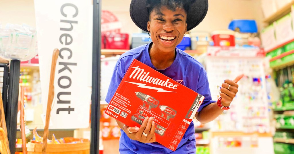 woman holding power drill at Ace Hardware 