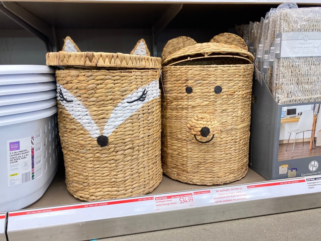 Animal Storage baskets on ALDI shelf