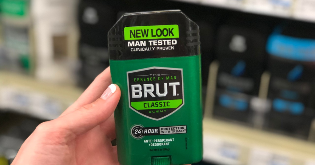 hand holding Brut Classic Antiperspirant