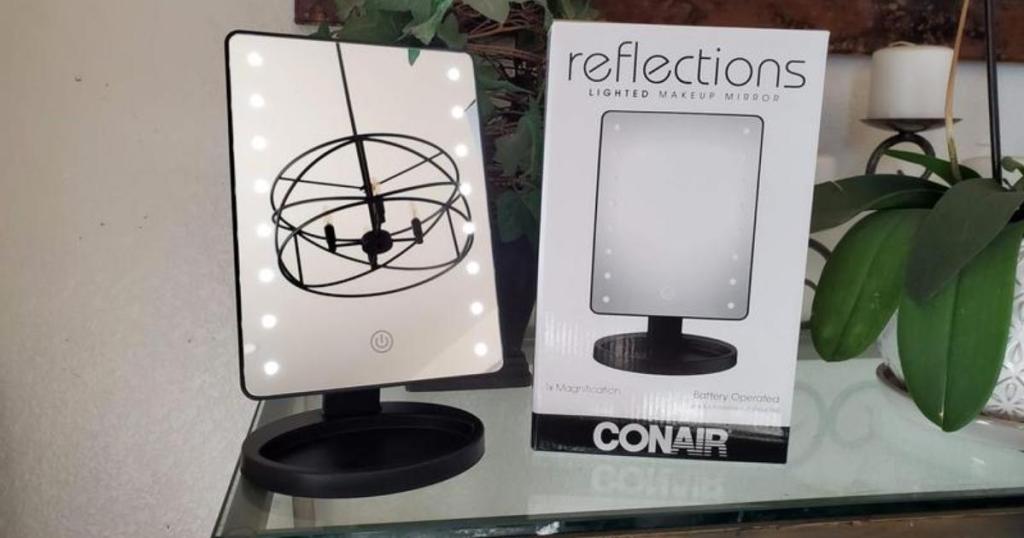 conair reflections lighted makeup mirror on table with box