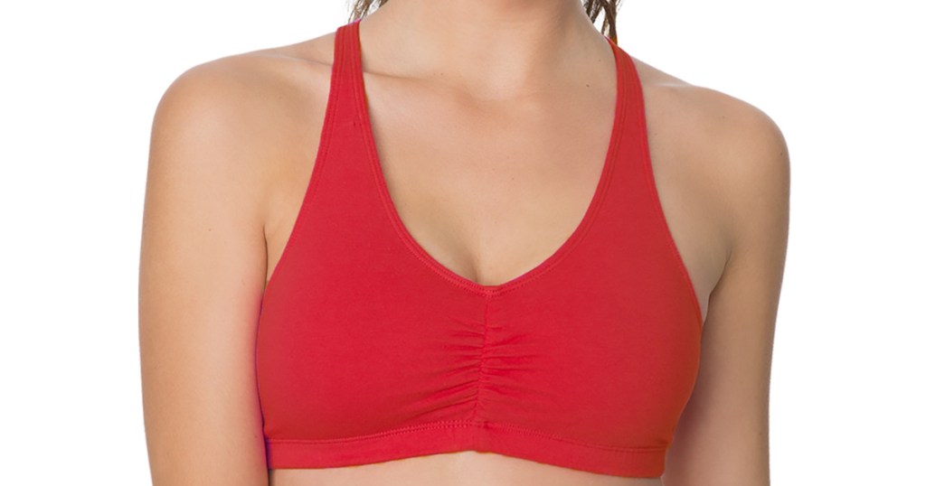 woman wearing red sports bra