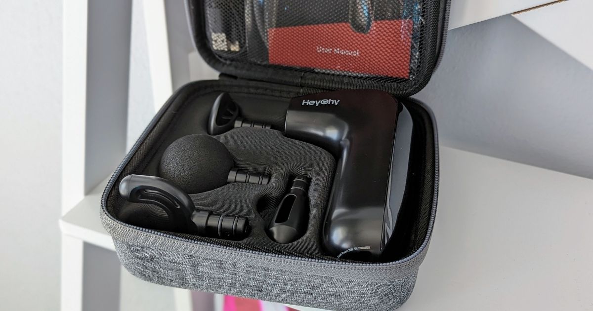 HeyChy Mini Massage Gun in case