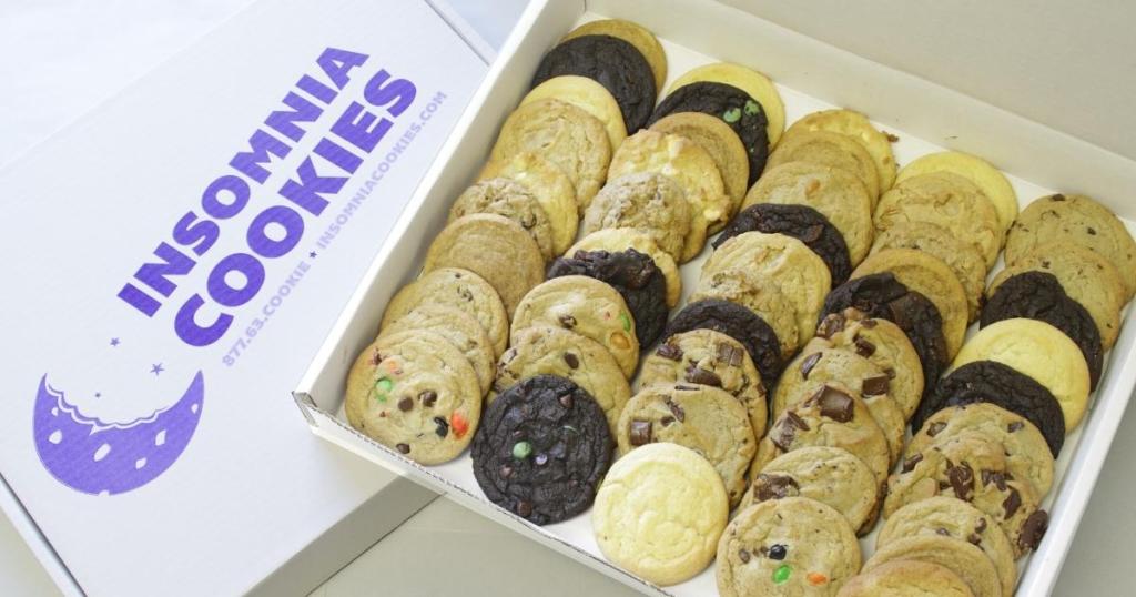 insomnia cookies in large box with lid