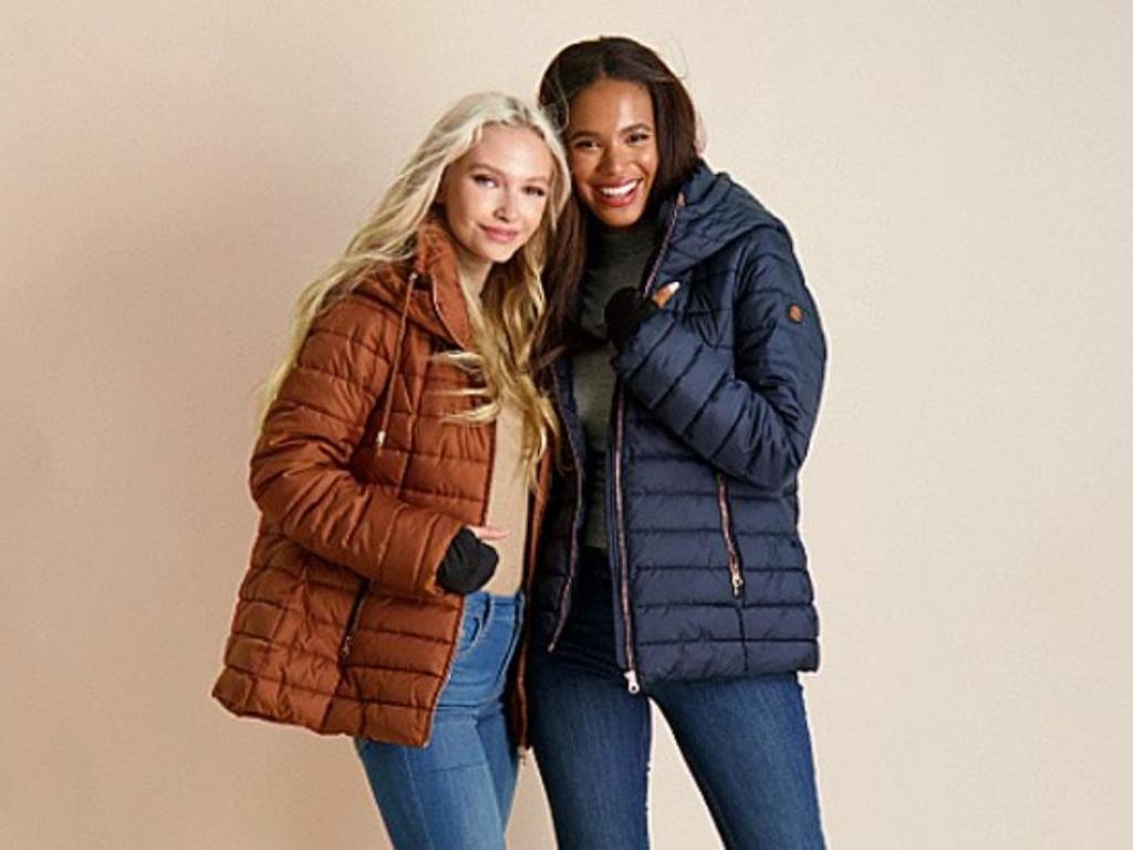 women wearing jessica simpson packable puffer jackets