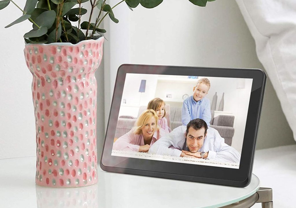 digital frame next to bed