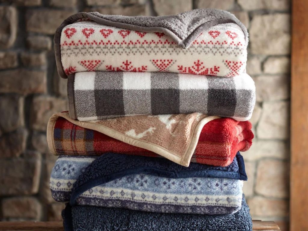 stack of folded Member's Mark Throw Blankets