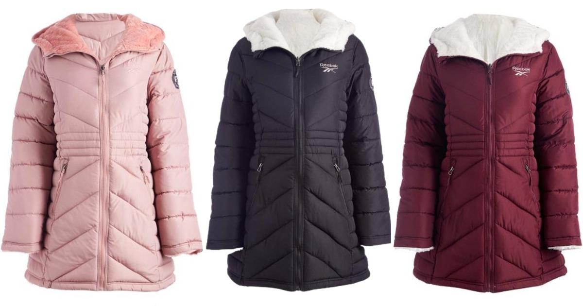 reebok reversible faux fur parkas