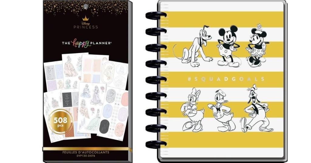 the happy planner princess elegance stickers and mickey and minnie squad planner