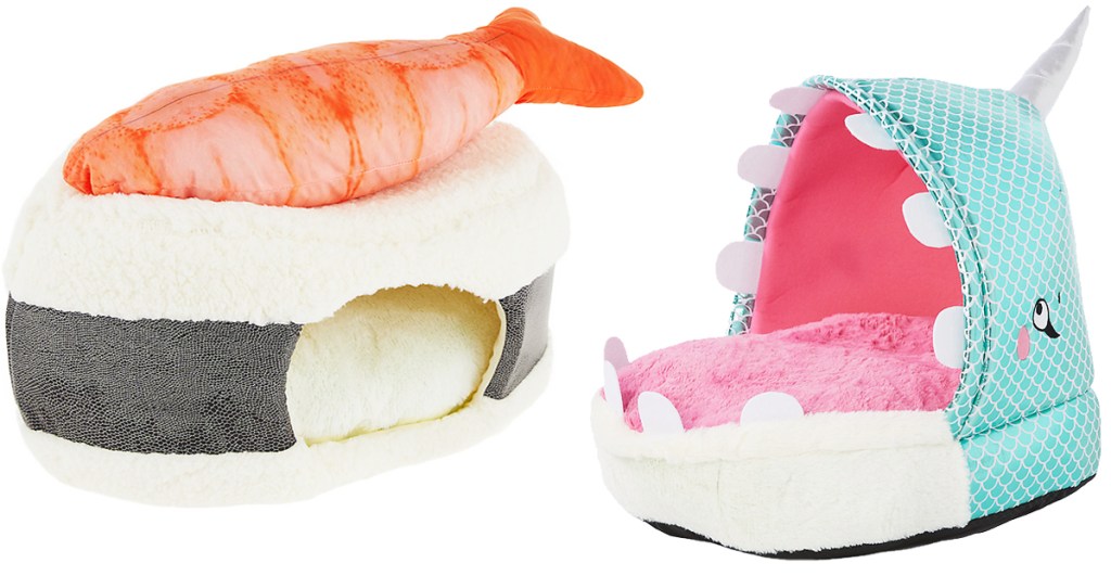 sushi and narwhal cat beds