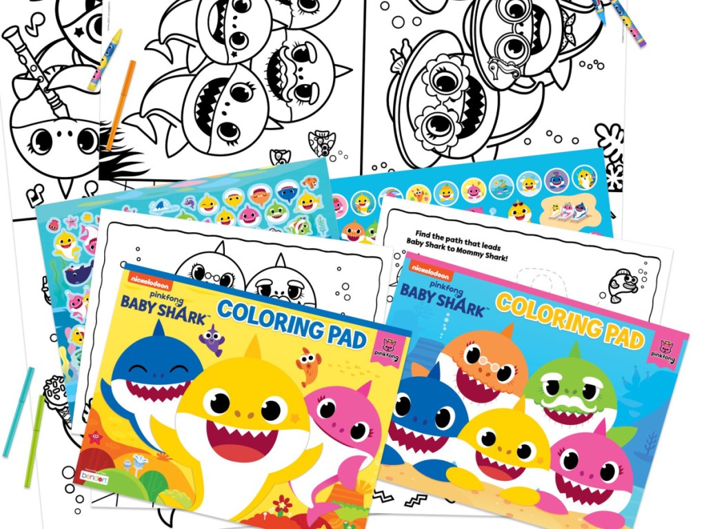 coloring sheets with the theme of baby sharks