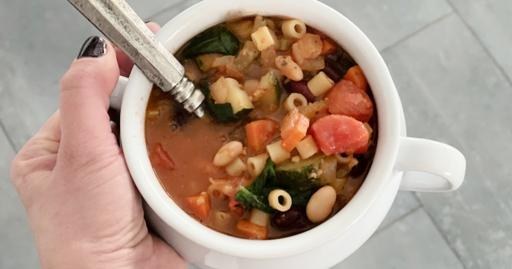 bowl of meatless minestrone soup