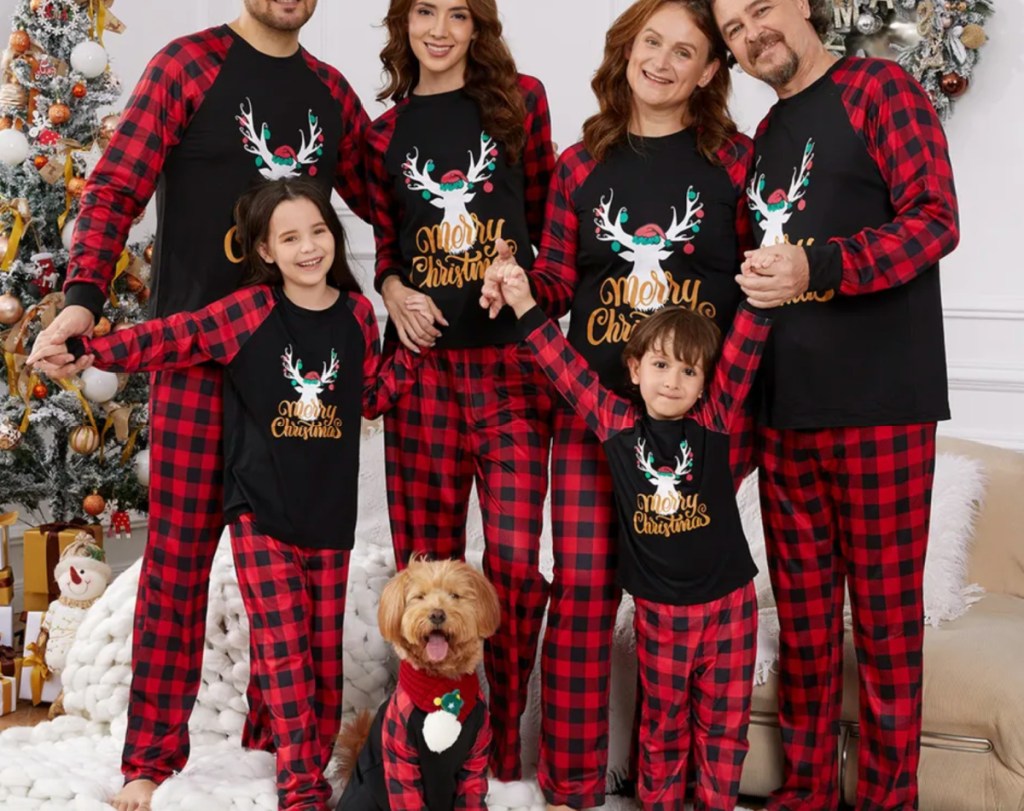 family wearing christmas pajamas