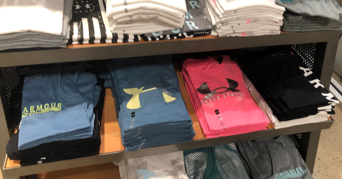 under armour apparel on a shelf