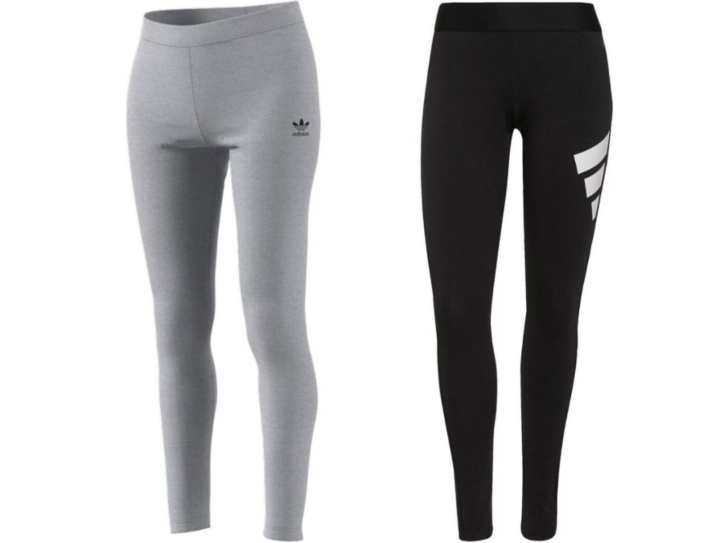 gray adidas leggings and black adidas leggings