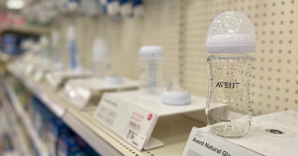 baby bottle on shelf 