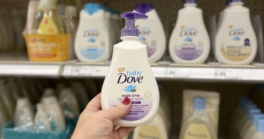 hand holding bottle of pump body wash 