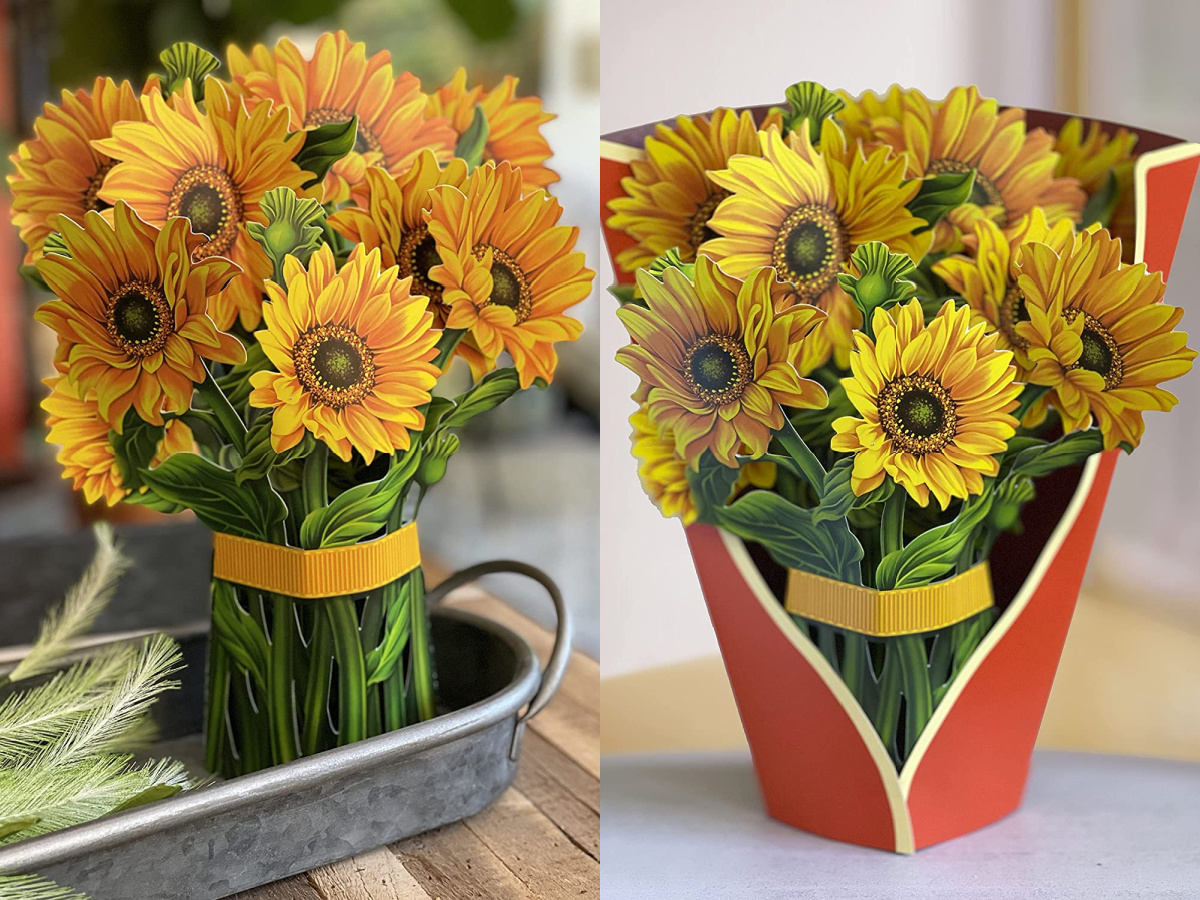 sunflowers Flower Arrangement Pop Up Cards