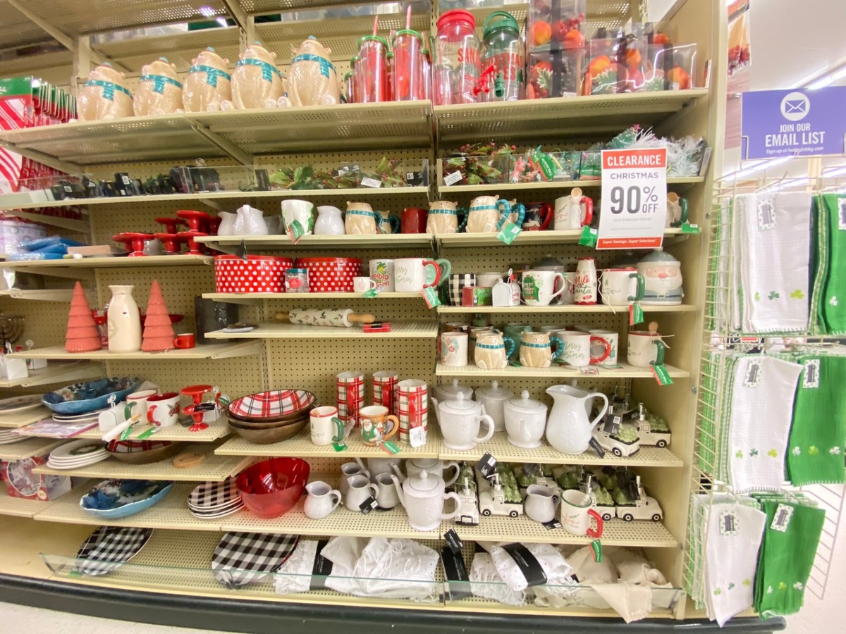 In store pic of Hobby Lobby Christmas Clearance items on shelves