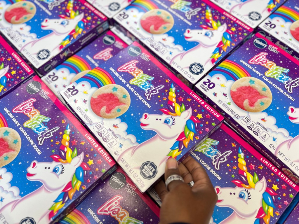 Huge case of Lisa, frank unicorn cookie dough inside Walmart store