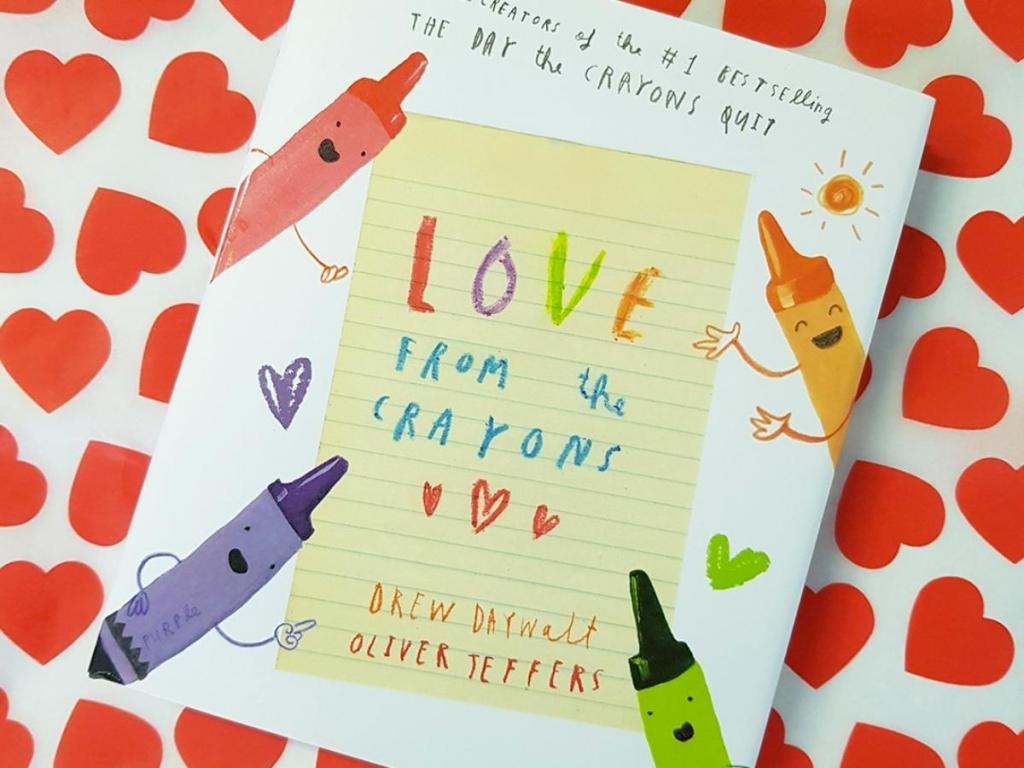 Love from the Crayons Book on a red heart background